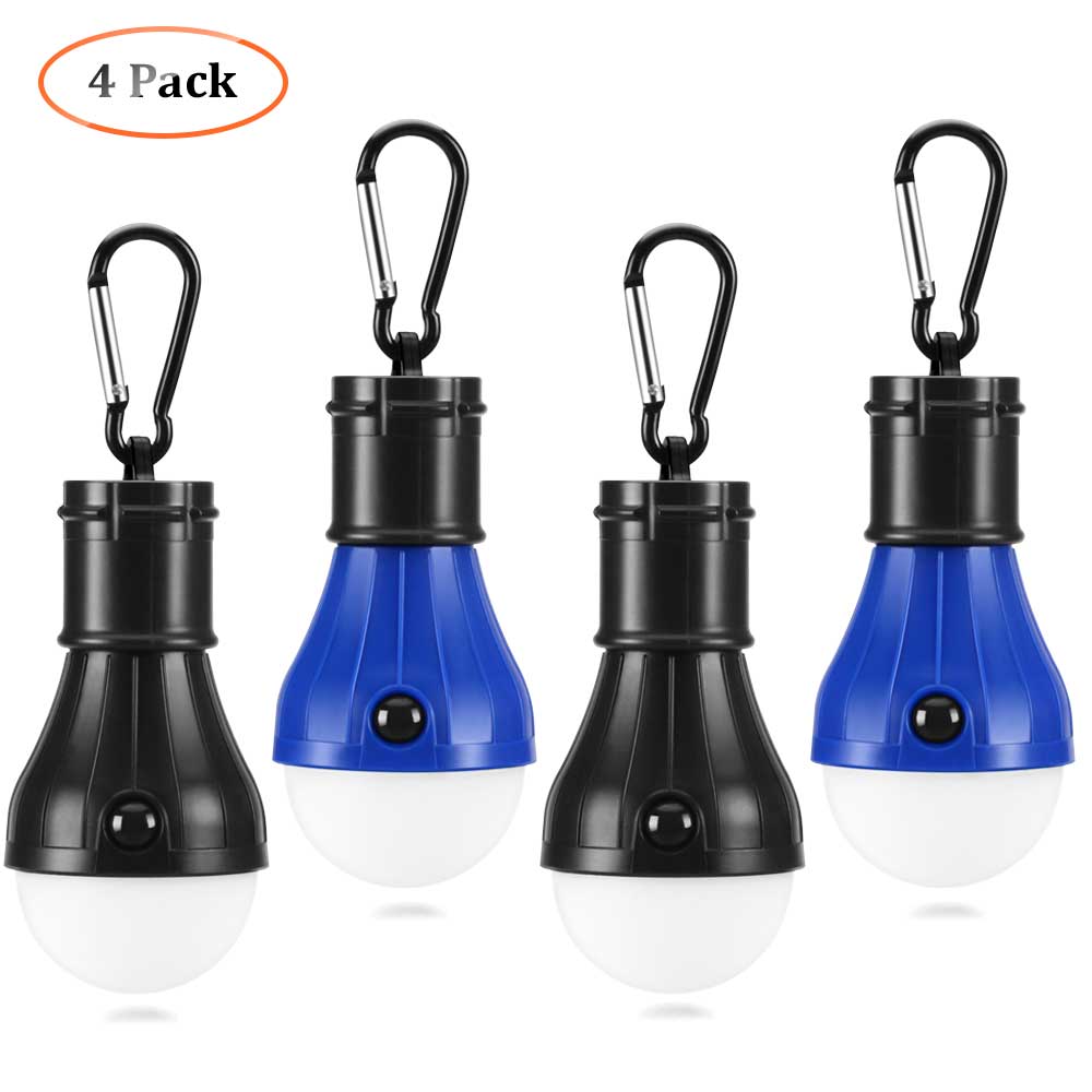 Yirises 4 Pack Tent Lamp Portable Led Tent Light,Camping Tent Lamp with Clip Hook,Small Night Light Outdoor Portable Hanging Light Bulb 