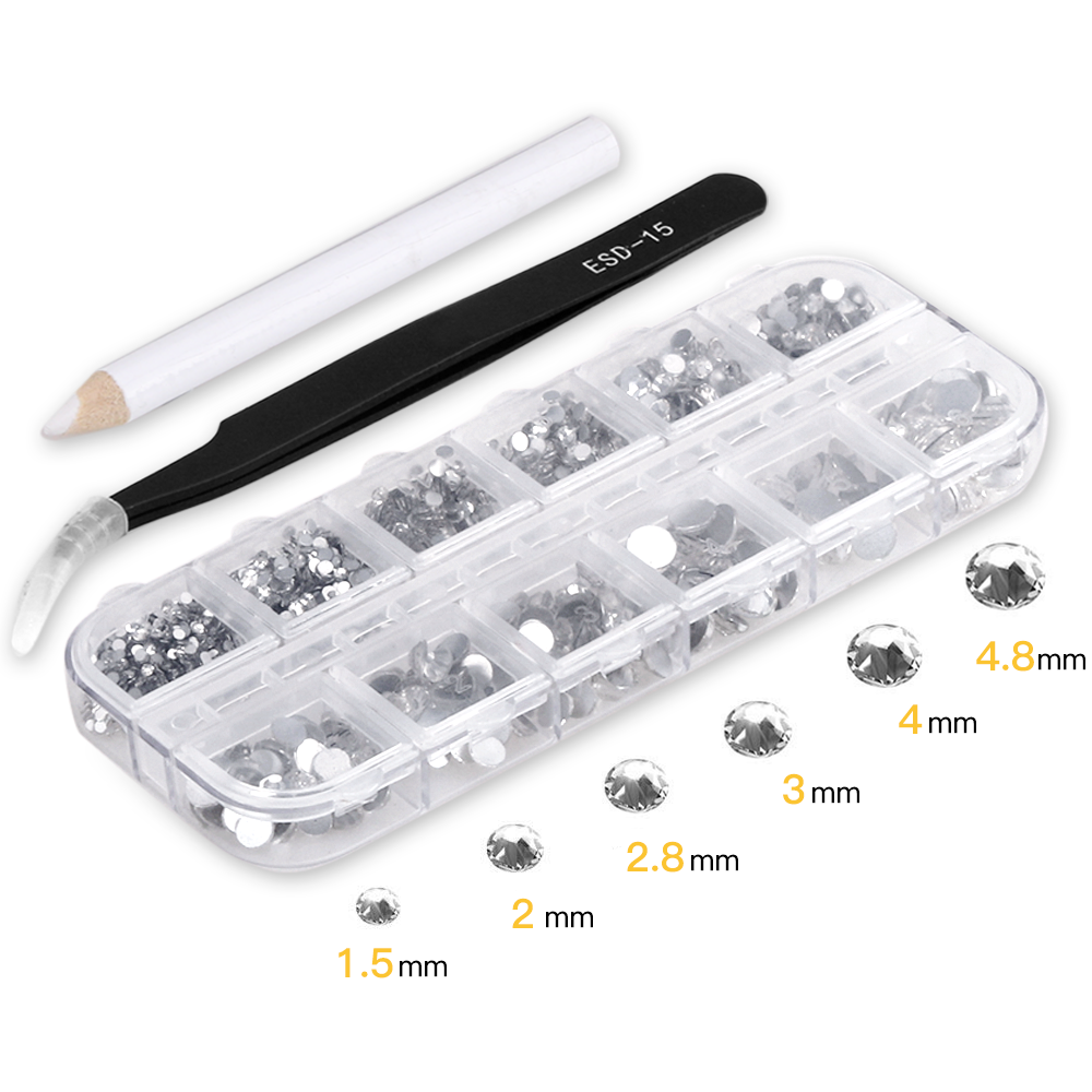 Multi color Flatback Nail Diamonds Jewels Rhinestones,Nail Gems and  Rhinestones Kit - 1#+3#