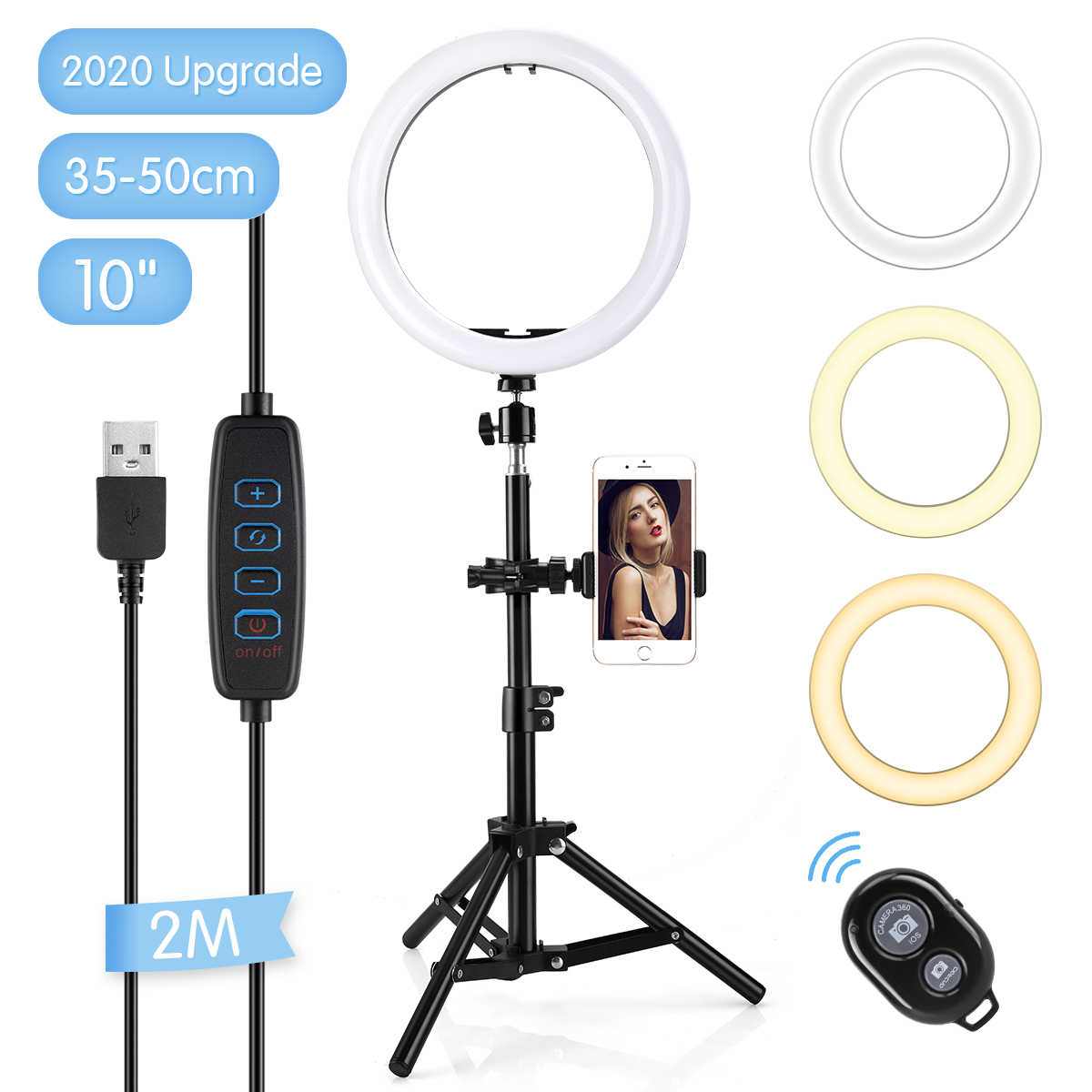 Desktop Selfie Ring Light with Tripod Stand & Remote Light Modes for Video/Live Stream/Makeup/Photography for iPhone Android 