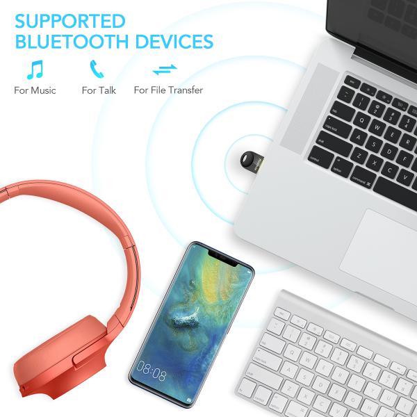 USB Bluetooth Adapter, USB Bluetooth 5.0 Dongle for PC Laptop Desktop  Computer, Compatible with Windows 10/8.1/8/7 to Connect Bluetooth  Headphones/Speakers/Mouse/Keyboard 