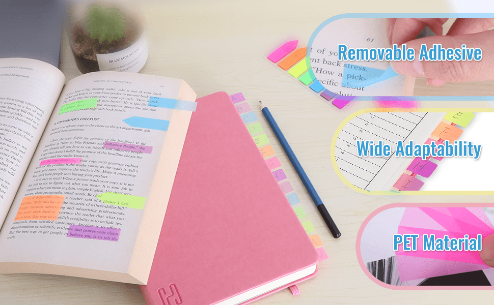 5 Designs Colored Writable Index Annotation Tabs Arrow Flags 10 Bright Colors Jiemay 2000 Pieces Page Markers Sticky Notes Book Tabs Small Cute Neon Translucent Tabs 