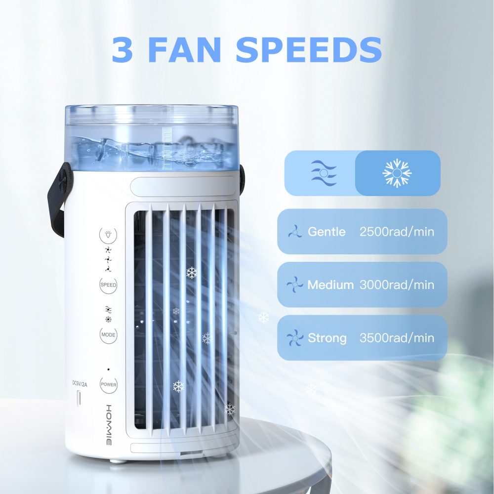 melysEU Mini Portable Air-conditioning Fan Desktop Fan Button Control Tower Fan 